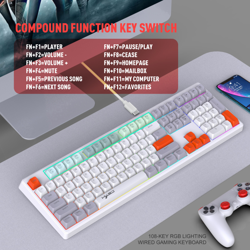 108 Key RGB Wired Film Gaming Keyboard